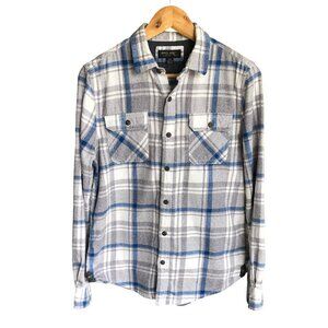 PROJEK RAW Men’s Flannel Plaid Button-Down Shirt 100% Cotton Blue Gray Small